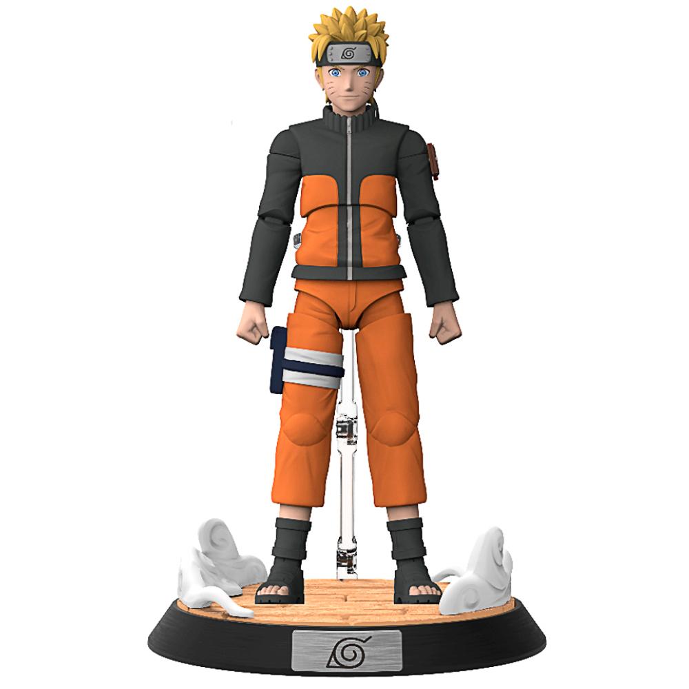 Naruto-Figur, Anime-Sammelfigur, orange-schwarzes Outfit, Stirnband mit Symbol, Sockel mit Namensschild