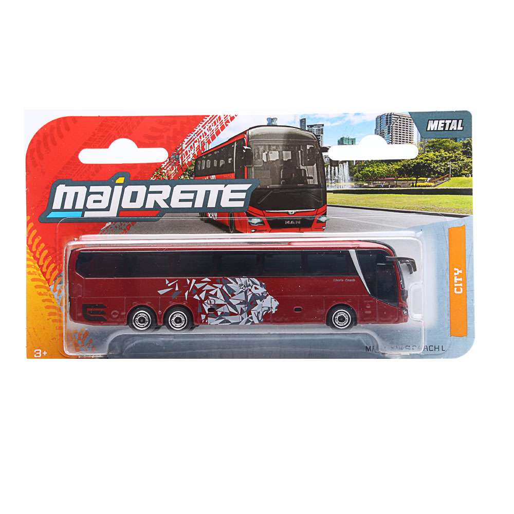 Majorette, City MAN Bus,  Lion's Coach L World Travelbus, rot