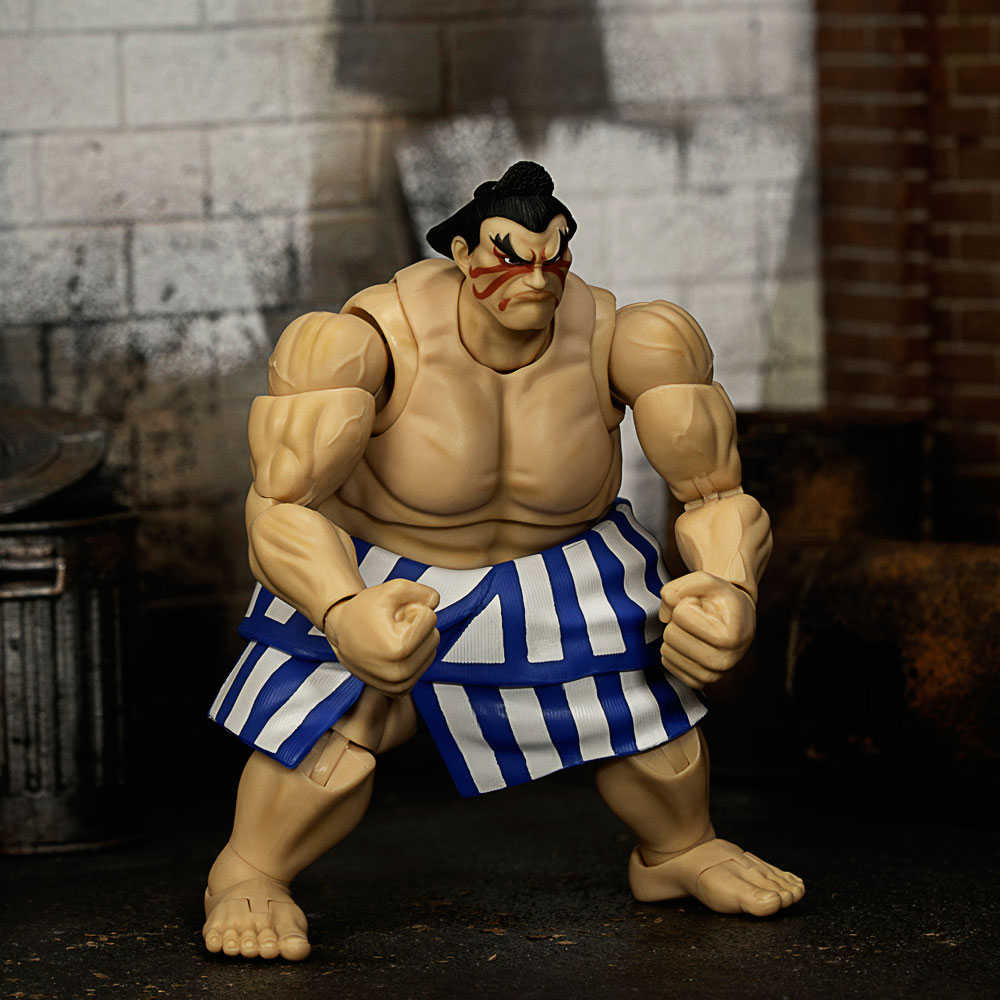 Actionfigur, muskelbepackt, robust, blau gestreift, posierbar