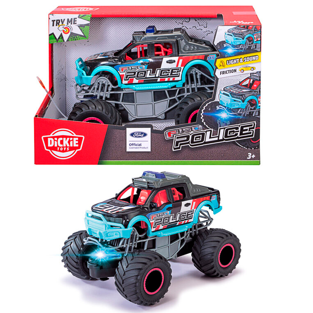 Spielzeugauto, Monster Truck, Polizei, Lackierte Karosserie, LED-Licht