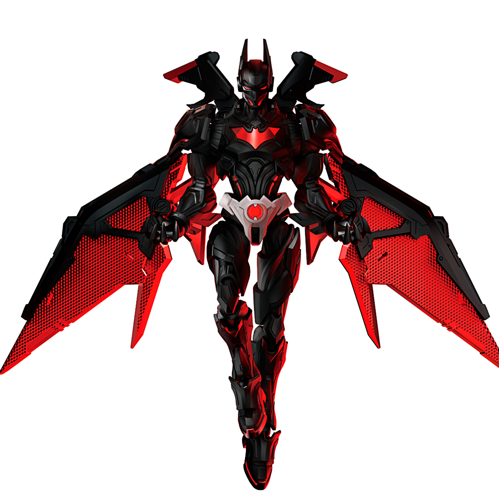 Roboterfigur, Spielzeugfigur, schwarz-rot, Flügel, Science-Fiction
