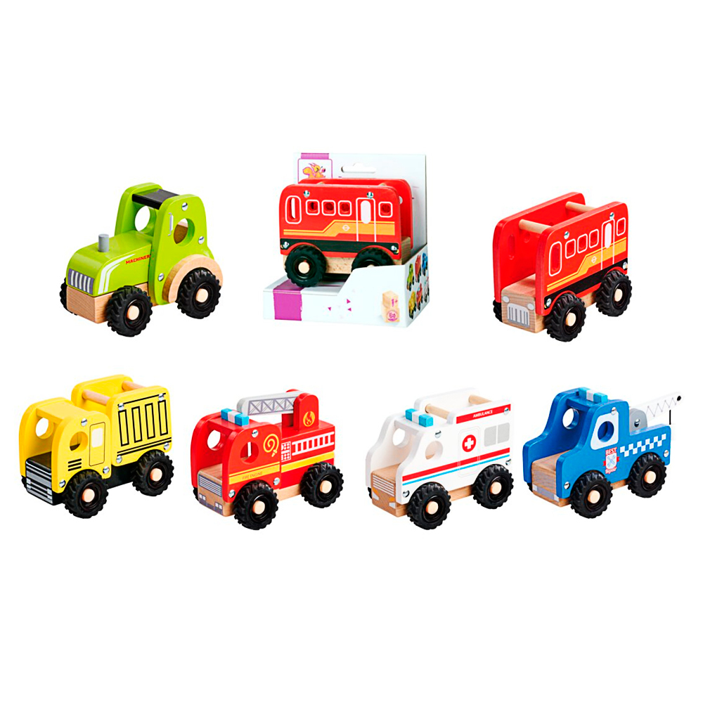 Holzspielzeug, Spielzeugauto, Garnitur Fahrzeuge, LKW, Rettungswagen