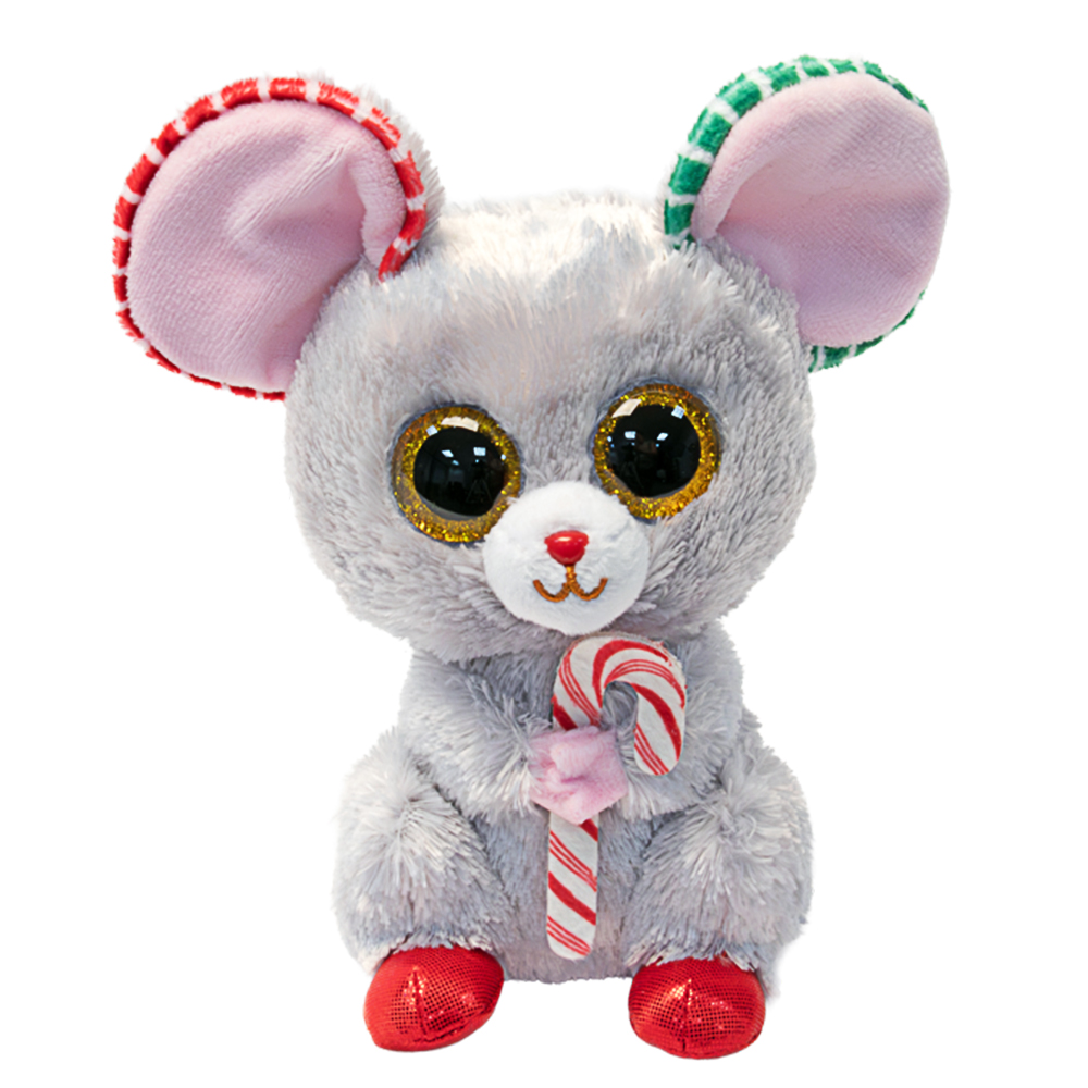 Plüschfigur, Maus, Graues Fell, Kaugummi-Lolly, rote Schuhe