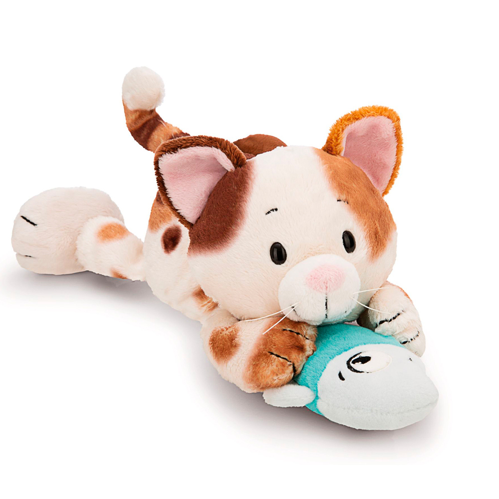 Nici, Kuscheltier liegende Glückskatze & Fisch, ca 30 cm