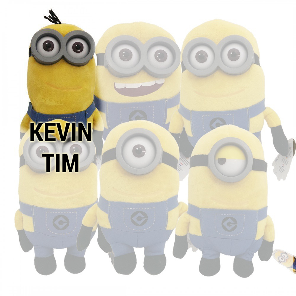 Minions: Minion mit Kunststoffaugen, ca. 20-24 cm, Plüsch KEVIN bzw. TIM