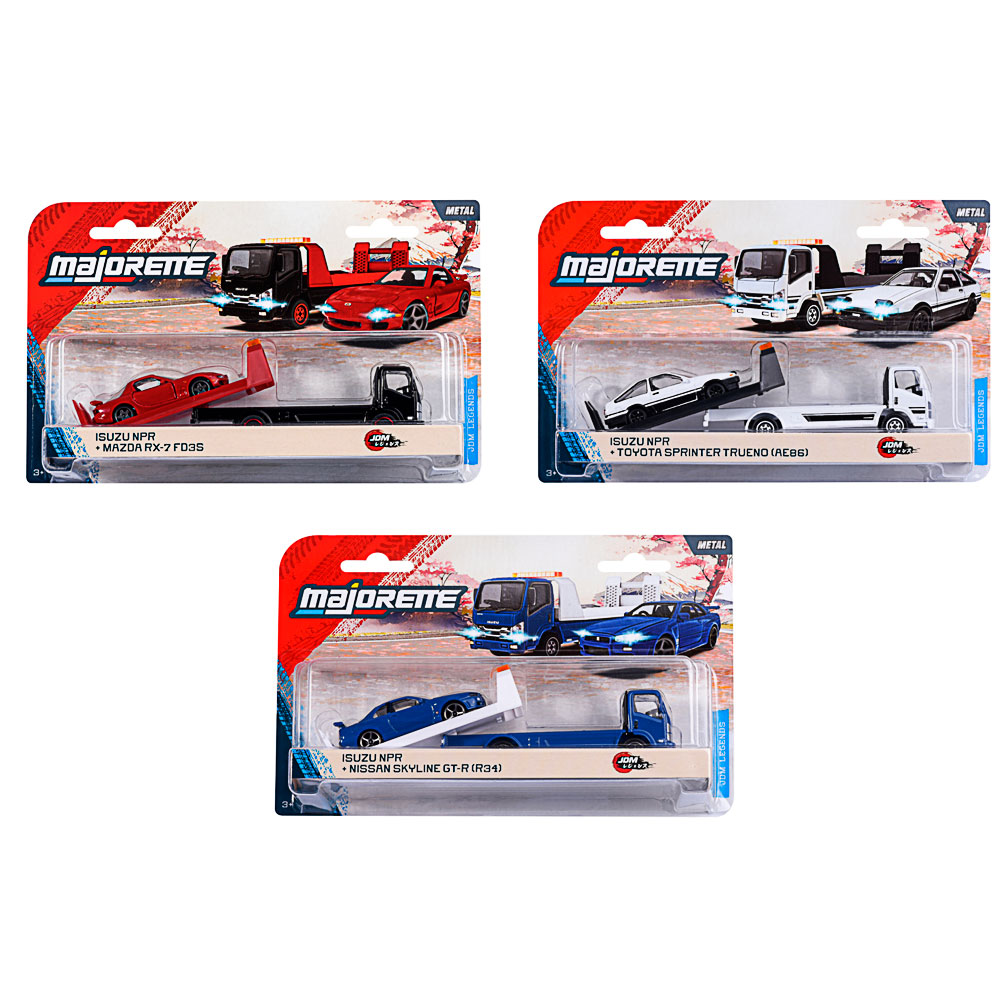 Majorette, JDM Legends Car Transporter, Isuzu NPR mit Toyota Sprinter Trueno AE86