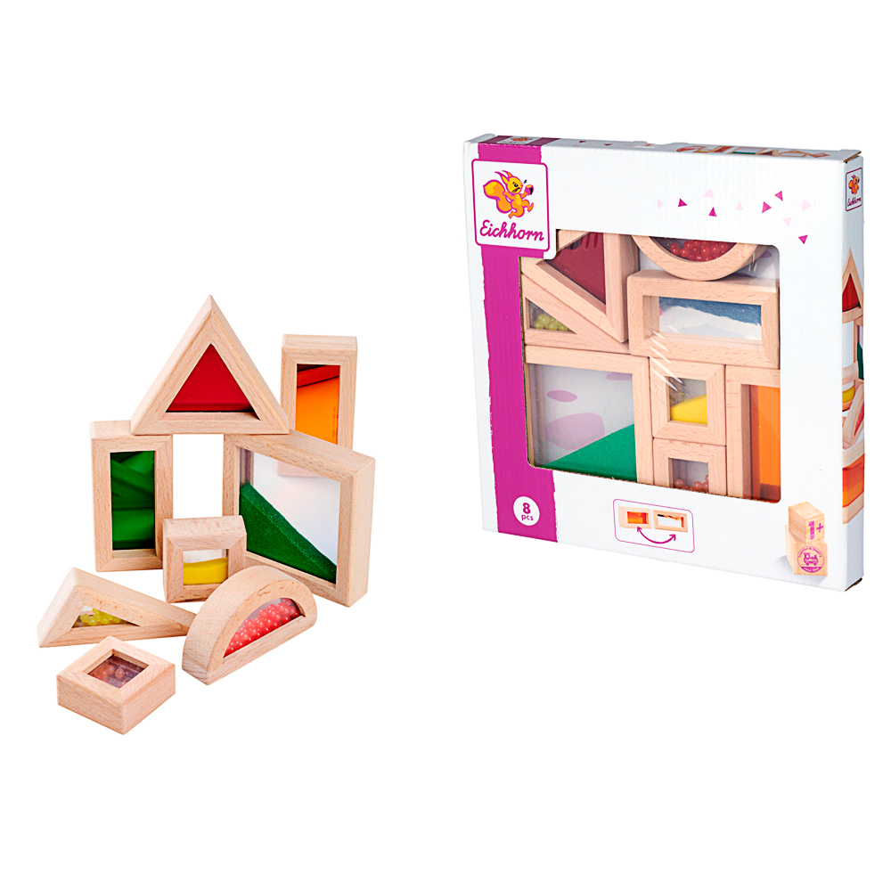 Holzpuzzle, Geometrische Formen, Bauklotzset, Holzspielzeug, Farbige Einsätze