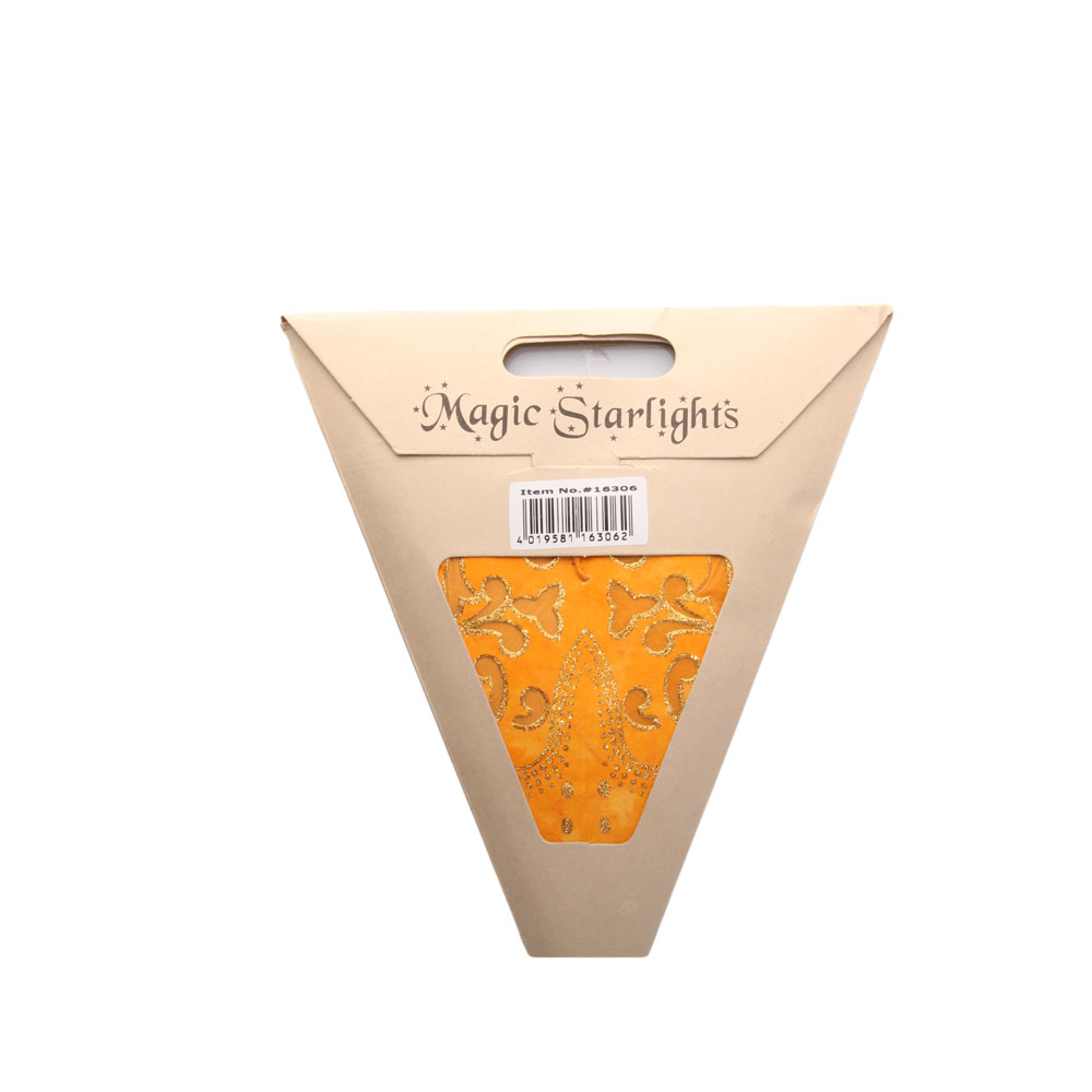 Magic Starlights, Papierstern, orange/gold mit Ornamenten